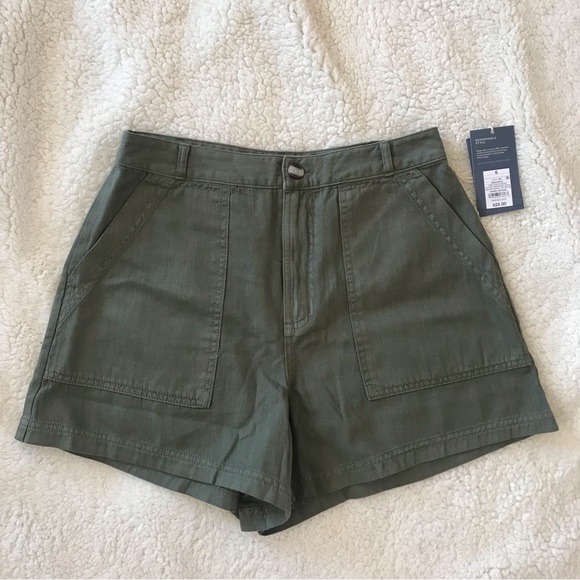 NEW High Rise Utility Twill Shorts Green 6 - Picture 4 of 8
